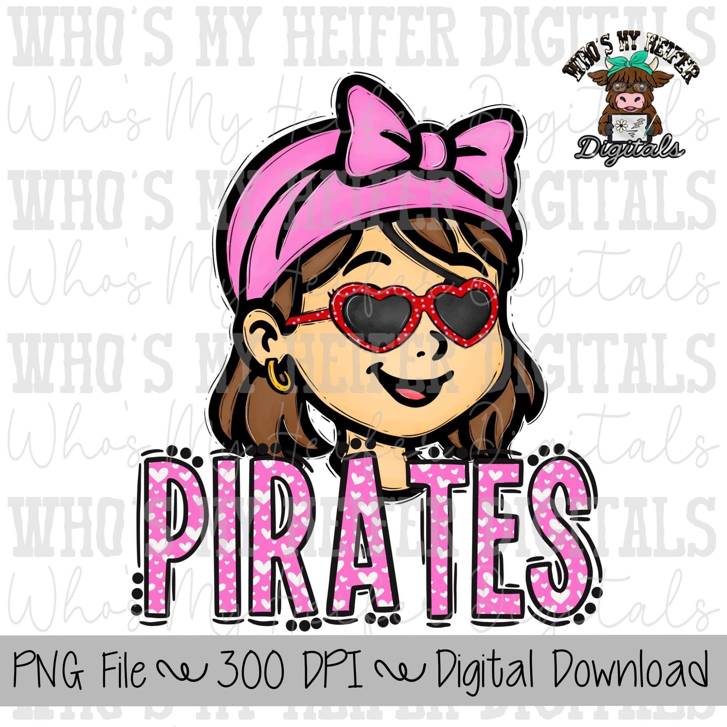 Valentine's Day Pirates PNG Hand Drawn Pirate with Bow Sublimation PNG Game Day Shirt Design School Spirit PNG Heart Pirate Kid Mascot