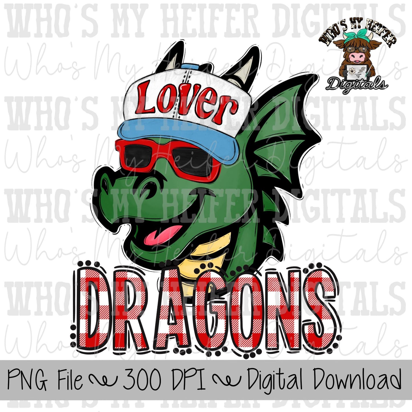 Valentine's Day Dragons PNG Hand Drawn Dragon with Hat Sublimation PNG Game Day Shirt Design School Spirit PNG Plaid Dragon Doodle Art