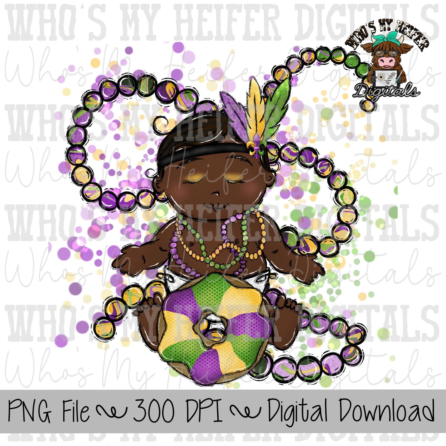 Mardi Gras Queen PNG Hand Drawn Little Boy with King Cake & Crown Sublimation PNG Womens and Kids Shirt Design Whimsical Kid Doodle Art