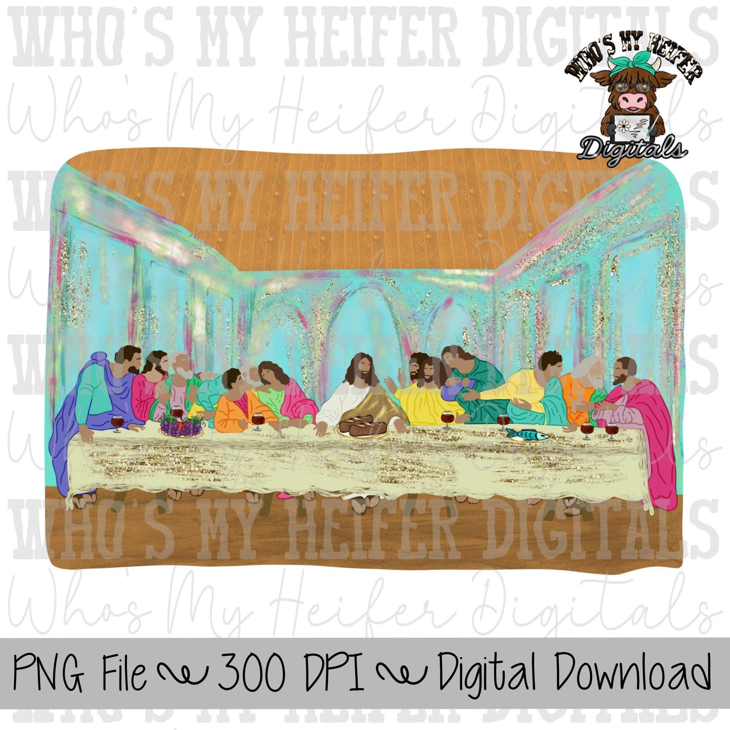 Watercolor Last Supper PNG Hand Drawn Lord's Supper Sublimation PNG Womens Kids Shirt Design Christian Easter Doodle Art Faith Based Digital