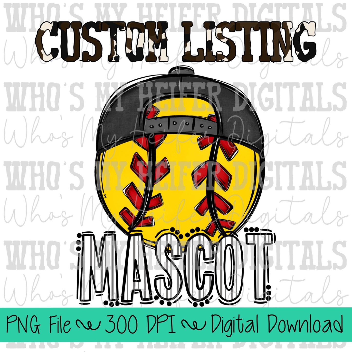 Custom Softball PNG Hand Drawn Softball with Hat Sublimation PNG Game Day Shirt Design School Spirit PNG Preppy Mascot Doodle Art T-ball Dtf