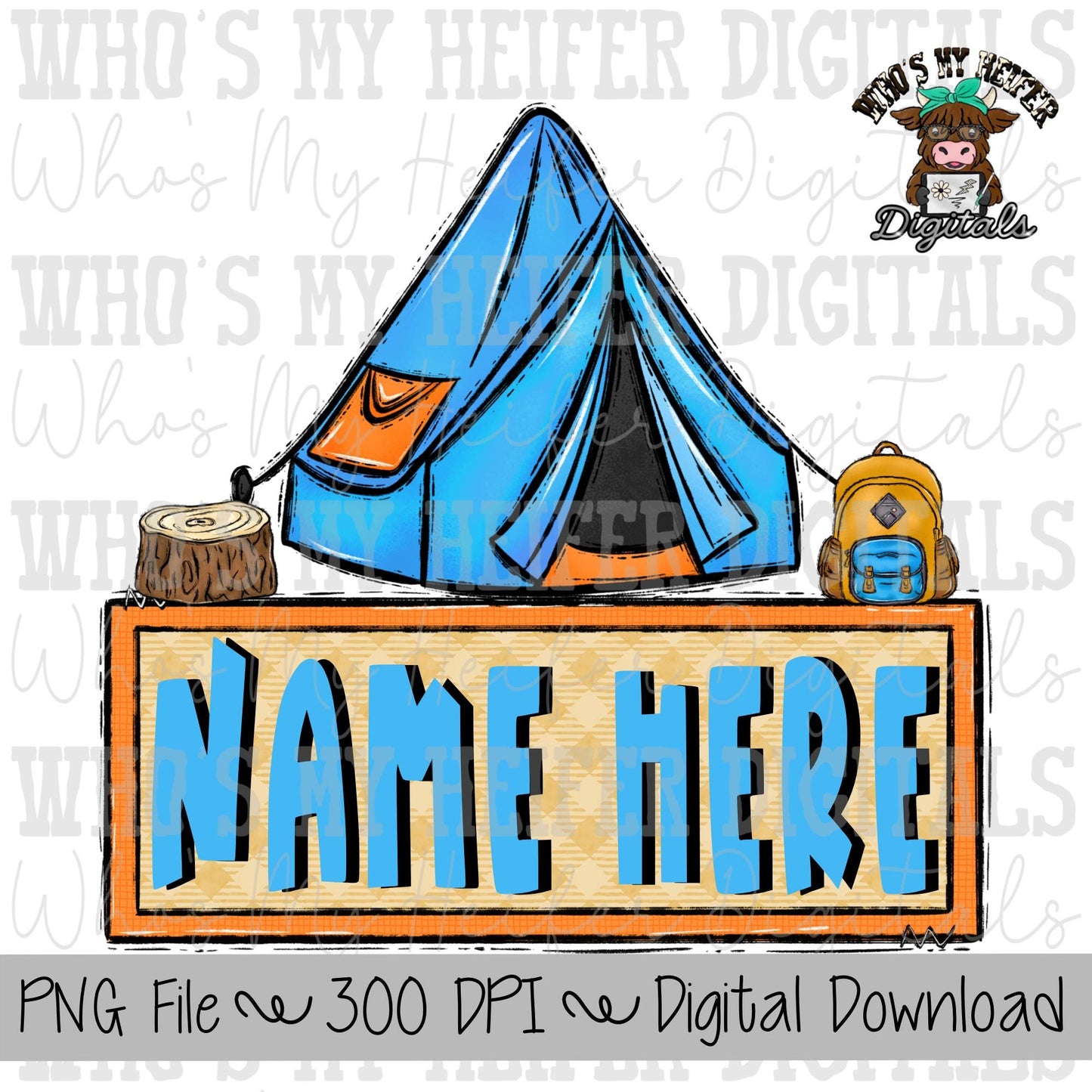 Whimsical Camping Tent Trio with Name Patch PNG File Hand Drawn Tent & Hiking Backpack Clipart Kids Camping Sublimation Shirt Designs