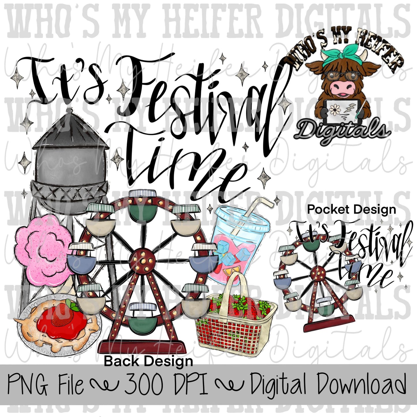 It's Festival Time PNG Hand Drawn Strawberry Festival Sublimation Design Pink Cotton Candy Clipart Womens & Kids Festival Shirt Designs
