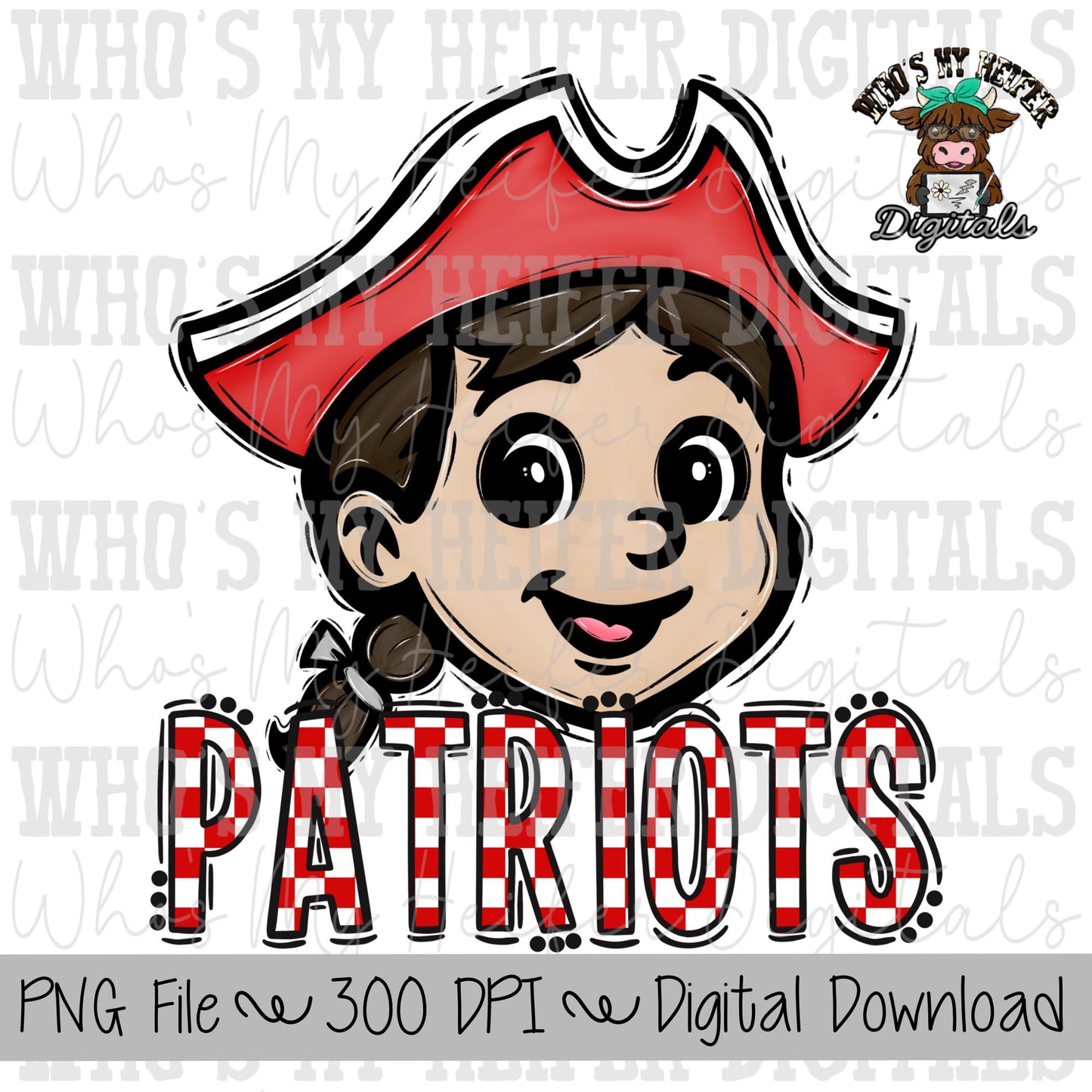 Red & White Patriots PNG Hand Drawn Patriot with Hat Sublimation PNG Game Day Shirt Design School Spirit PNG Checkered Patriot Doodle Art