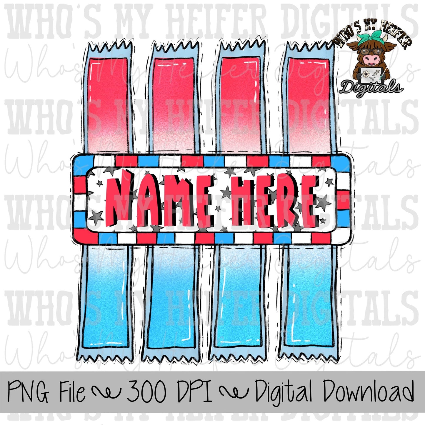 Whimsical America Pops with Name Block Sublimation PNG Hand Drawn Popsicles PNG File Kids July 4th Shirt Design Summer Holiday Doodle Art