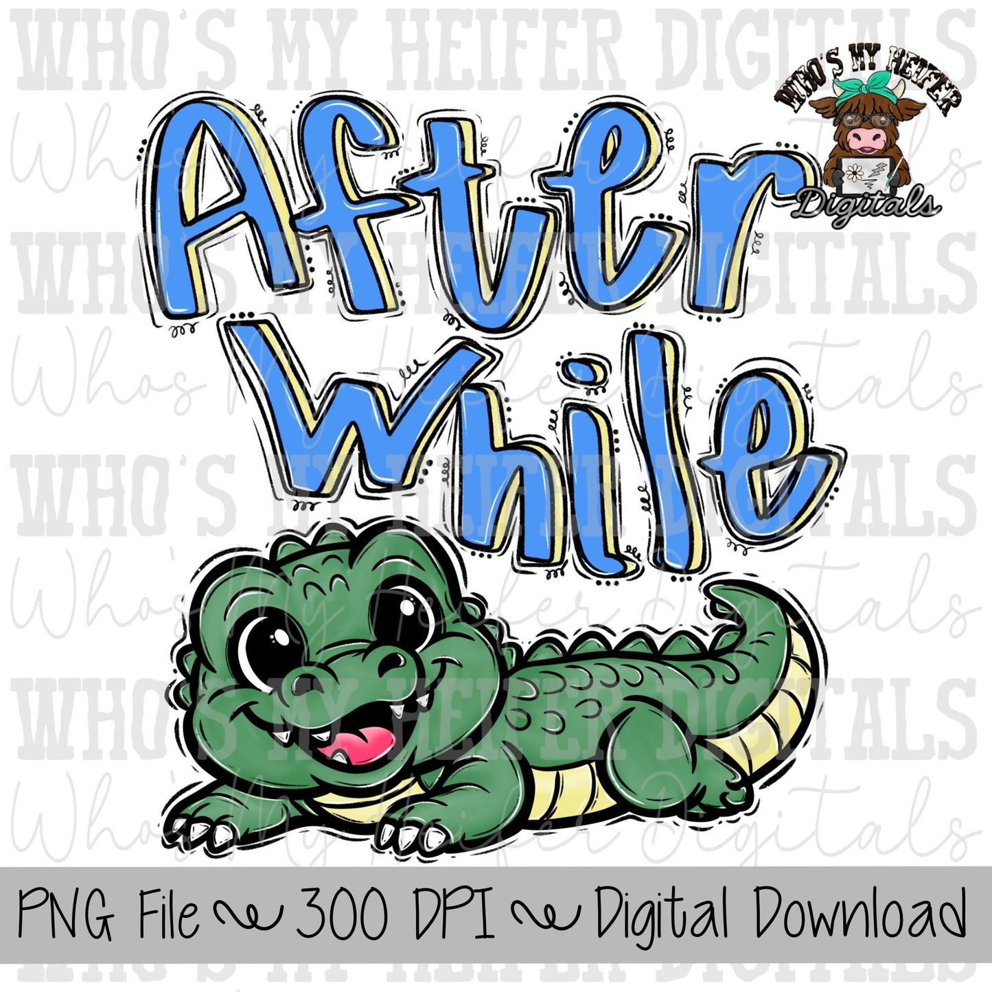 After While Crocodile PNG Hand Drawn Trendy Boy Doodle Kid Shirt Design Blue Preppy Everyday Digital Design Summer Coastal Watercolor