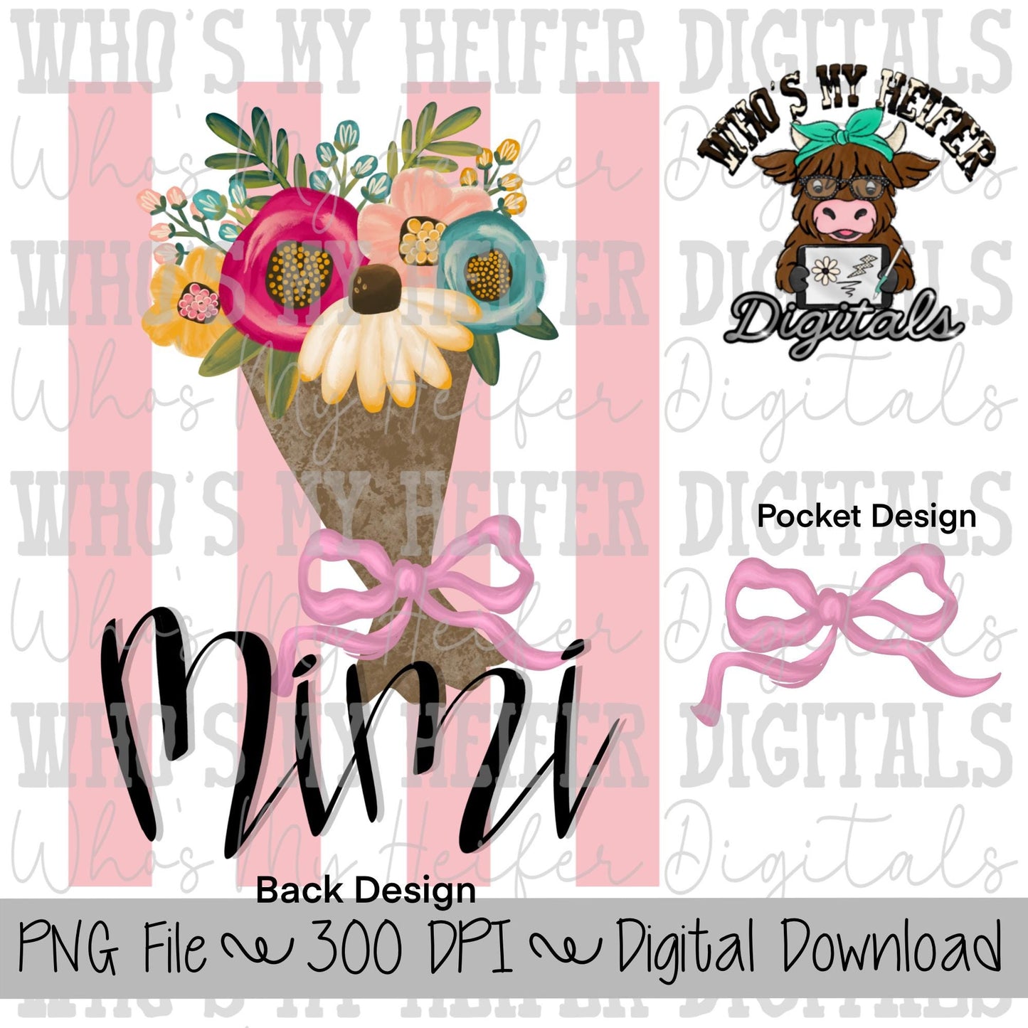 Spring Flower Bouquet Mimi PNG Hand Drawn Bright Colored Floral Mother's Day Sublimation Shirt Design Preppy Flowers for Mom Doodle