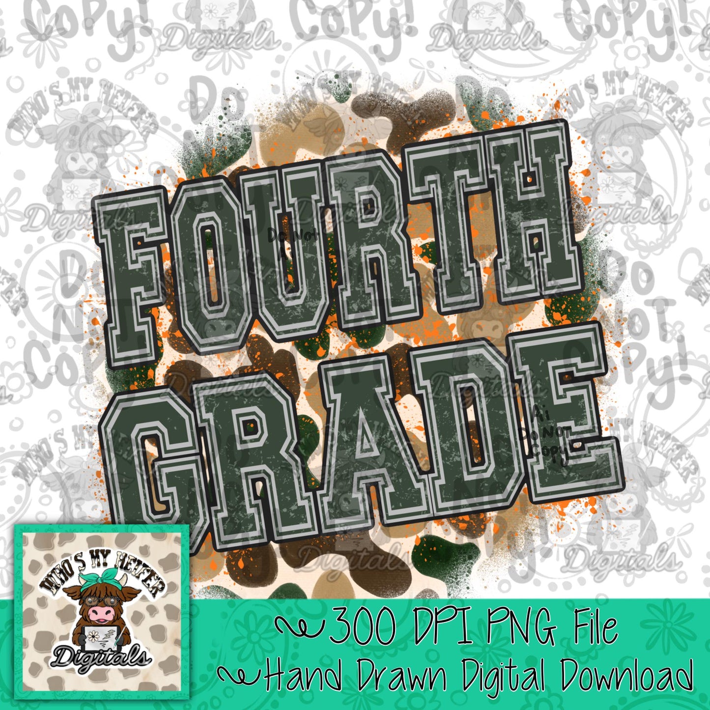 Retro Camouflage Fourth Grade PNG Hand Drawn 4th Grade Sublimation Png School Camo Back to School PNG Boy First day of School Shirt Design