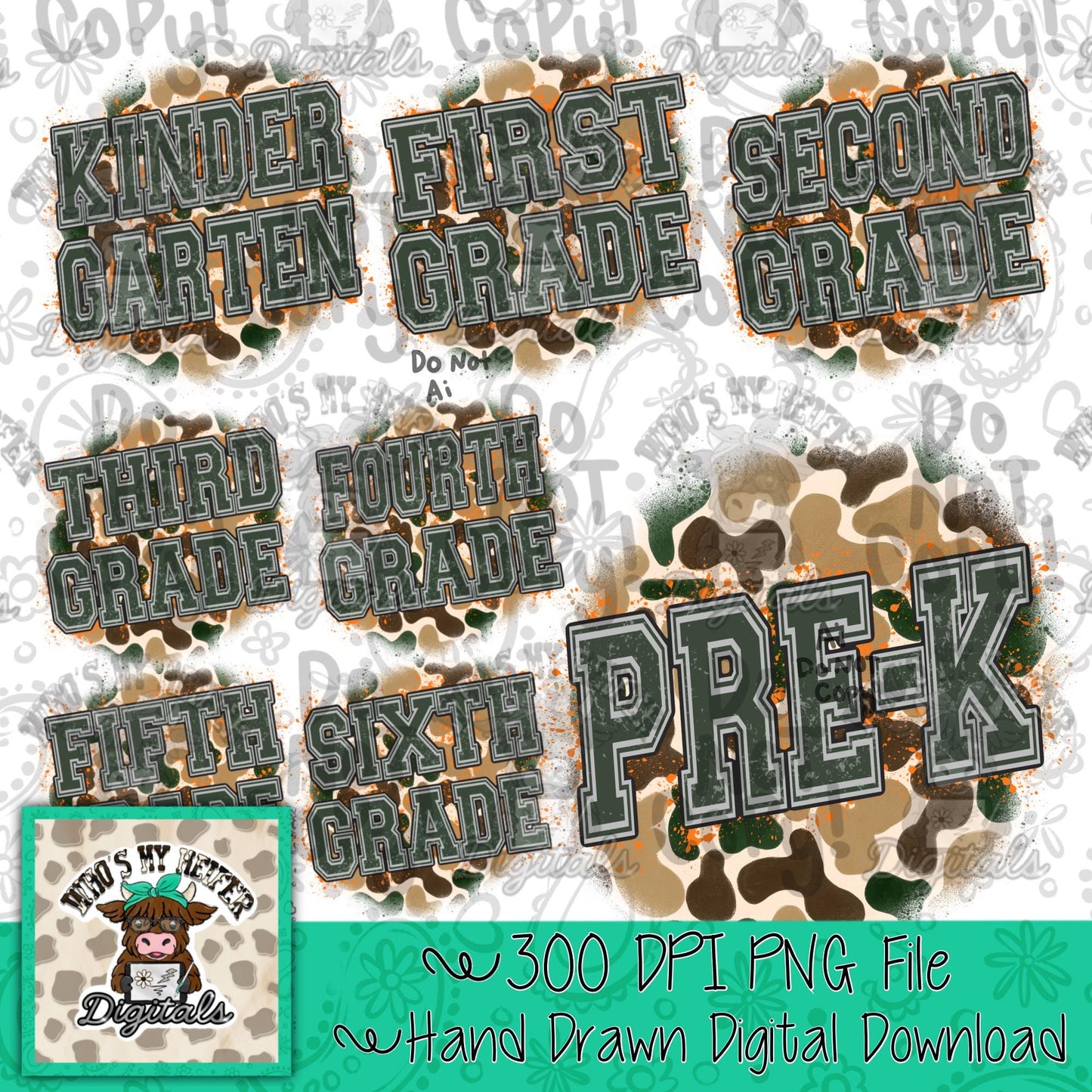 Retro Camouflage Back to School Bundle PNG Hand Drawn Boy First day of School Sublimation Png School Camo Back to School Shirt Design