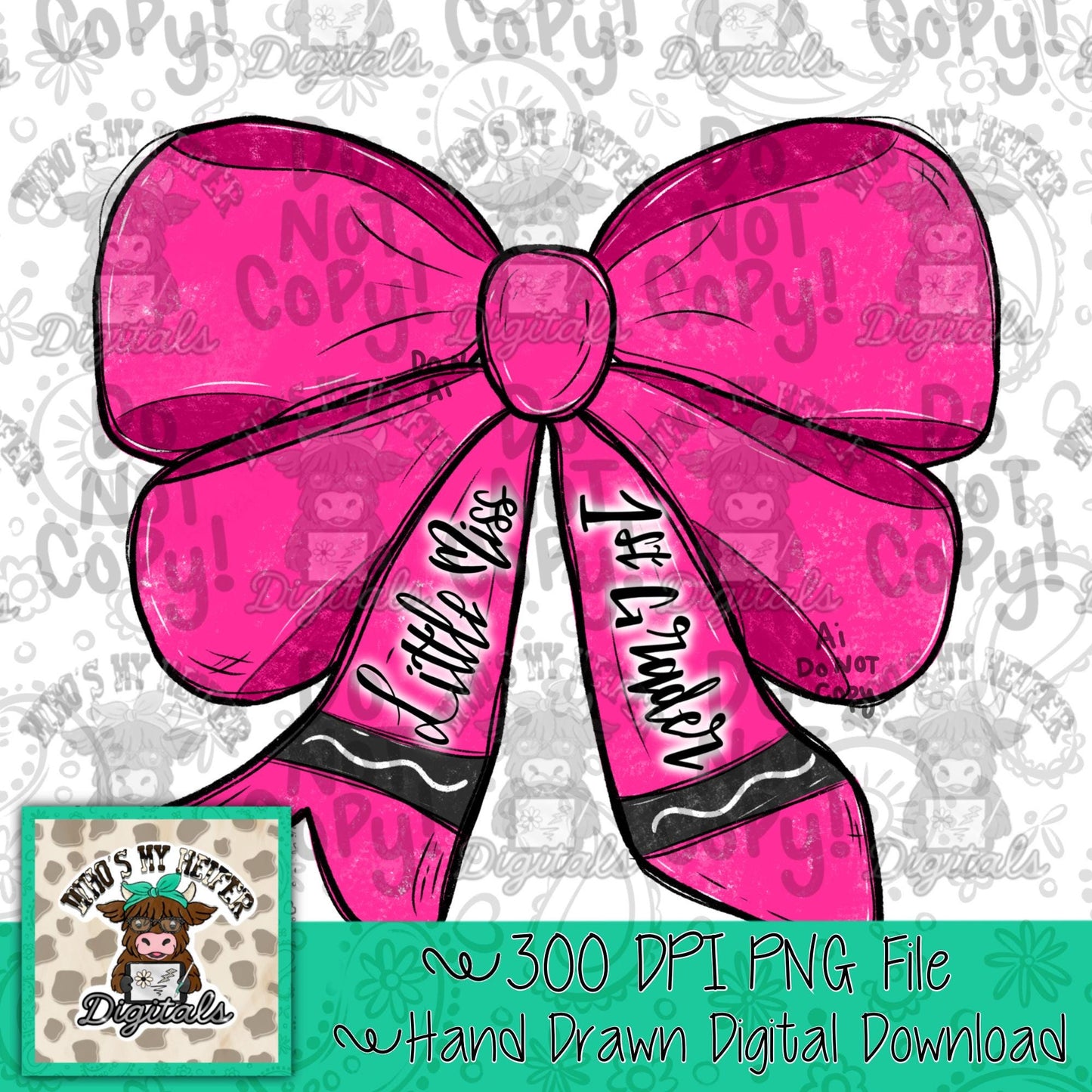 Little Miss 1st Grade Crayon Bow Sublimation PNG