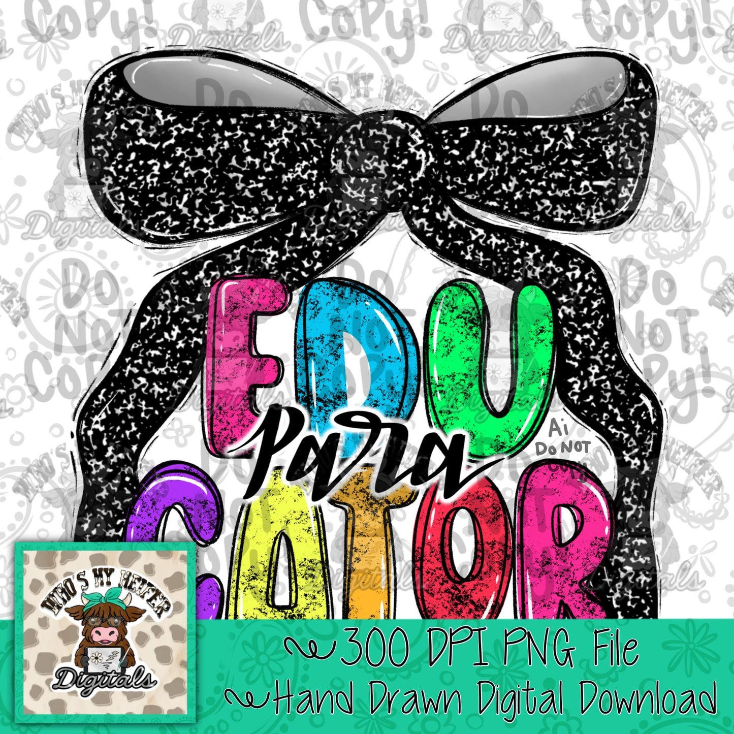 Paraeducator with Bow PNG Preppy Notebook Coquette Occupation Sublimation File Elementary School Staff Digital Download Neon Bright Colors