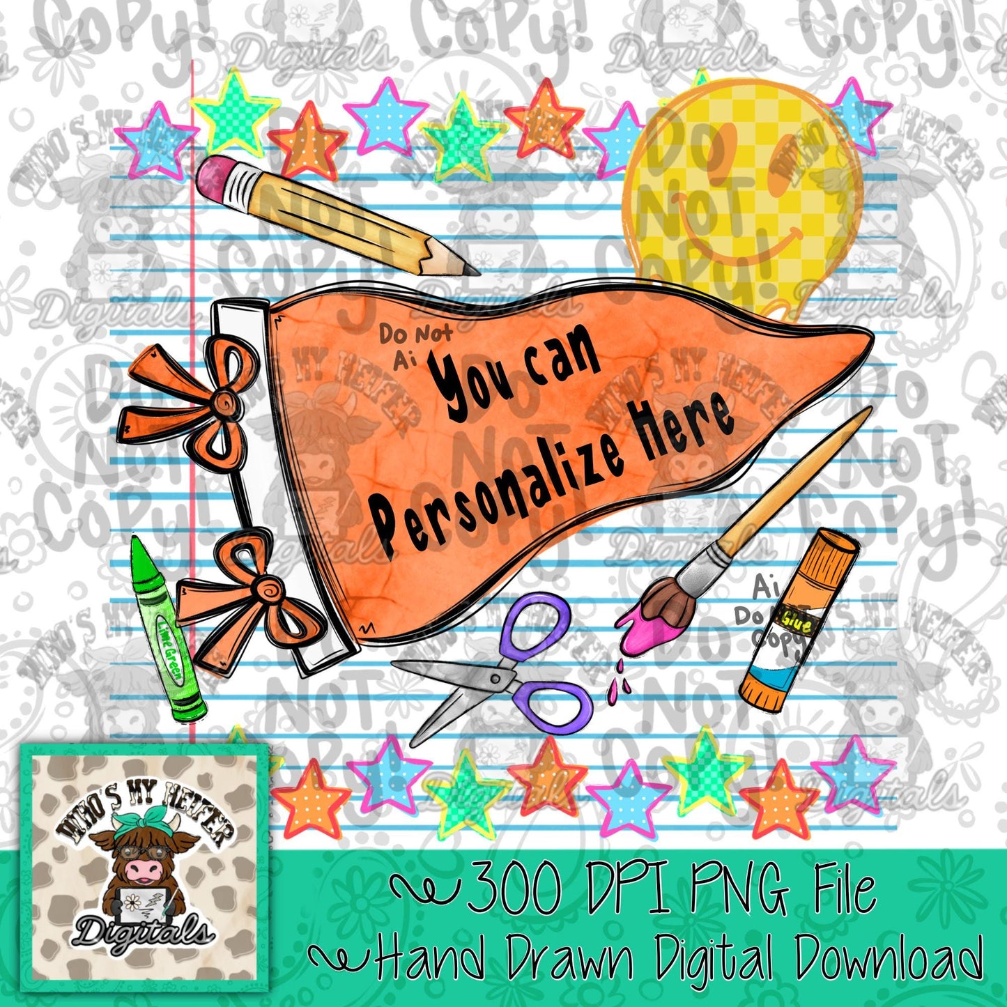 Blank Orange Pennant PNG Hand Drawn Girly Back to School Sublimation File Trendy Teacher Shirt Design Student Teacher Digital Download