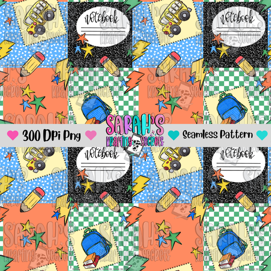Boy School Patchwork Seamless Pattern PNG File for scrapbooking and fabric 