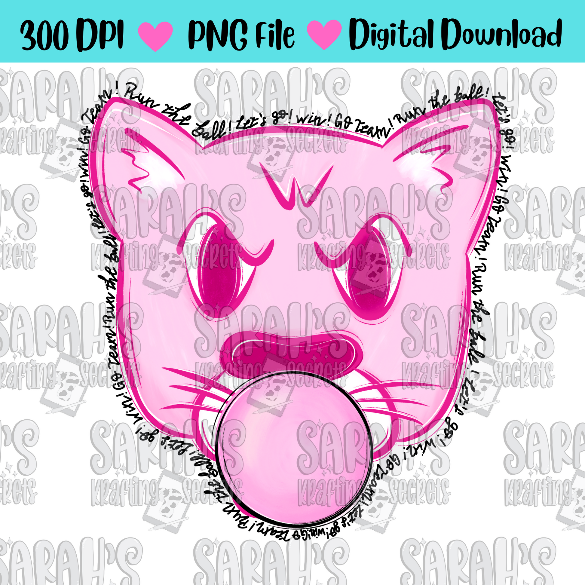 Pink Mascot Blowing Bubble Gum Sublimation File