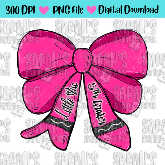 Crayon Bow Sublimation PNG / Hand Drawn Digital Download Little Miss 5th Grade School Girl Printable Art / Back to School Sublimation File