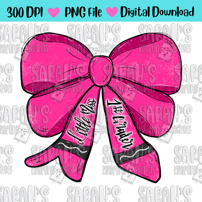 Crayon Bow Sublimation PNG / Hand Drawn Digital Download Little Miss 1st Grade School Girl Printable Art / Back to School Sublimation File