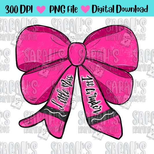 Crayon Bow Sublimation PNG / Hand Drawn Digital Download Little Miss 1st Grade School Girl Printable Art / Back to School Sublimation File