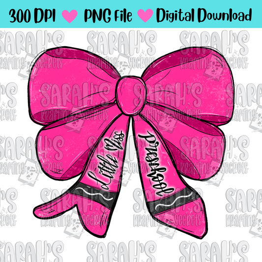 Crayon Bow Sublimation PNG / Hand Drawn Digital Download Little Miss Preschool / School Girl Printable Art / Back to School Sublimation File