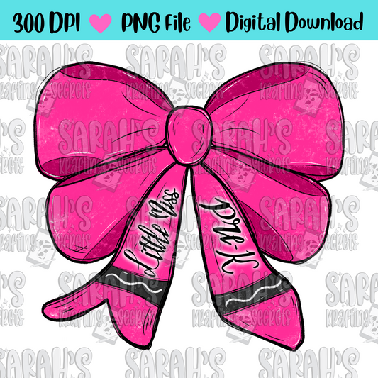 Crayon Bow Sublimation PNG / Hand Drawn Digital Download Little Miss Pre K School Girl Printable Art / Back to School Sublimation File