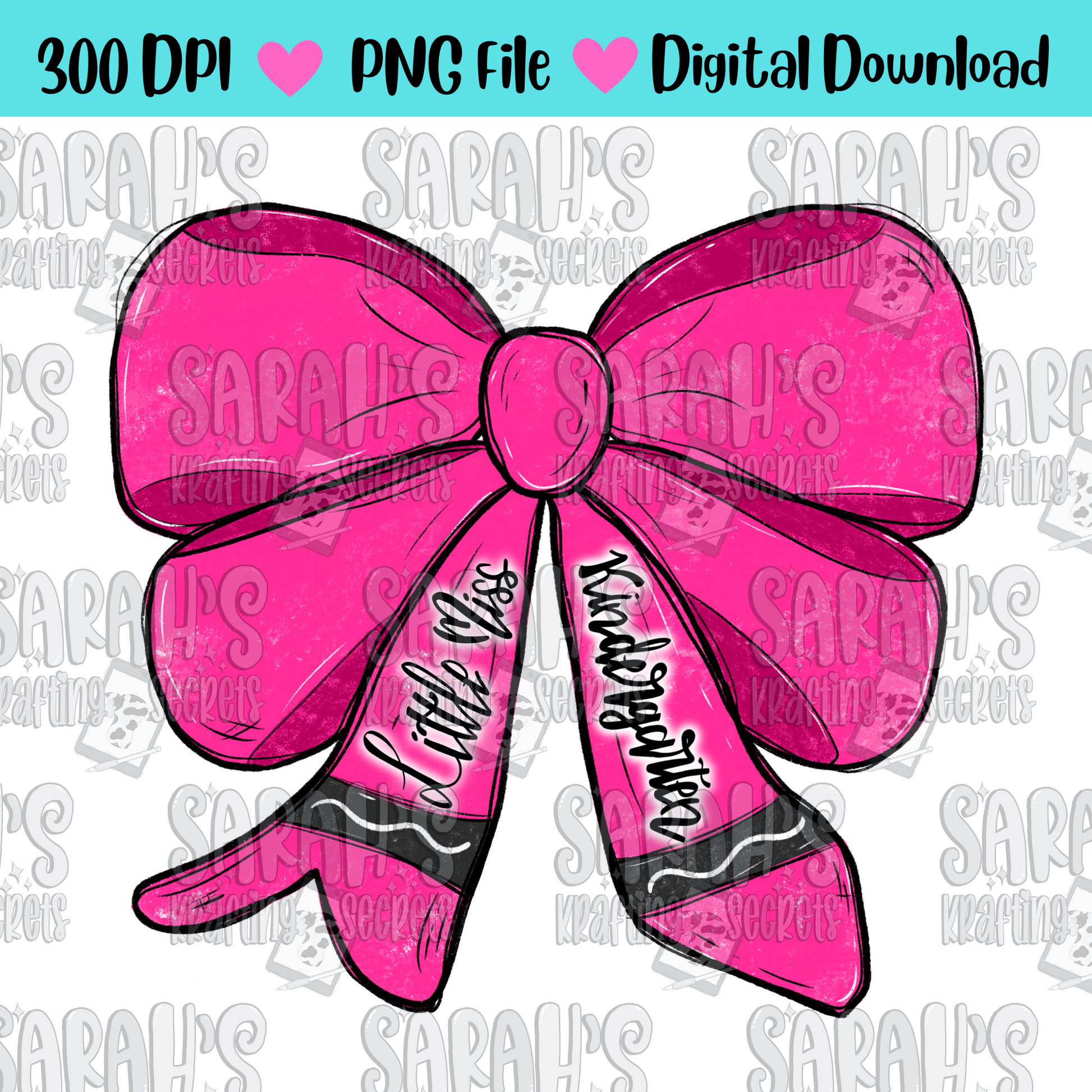 Crayon Bow Sublimation PNG / Hand Drawn Digital Download Little Miss Kindergarten School Girl Printable Art Back to School Sublimation File