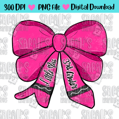 Crayon Bow Sublimation PNG / Hand Drawn Digital Download Little Miss 3rd Grade School Girl Printable Art / Back to School Sublimation File