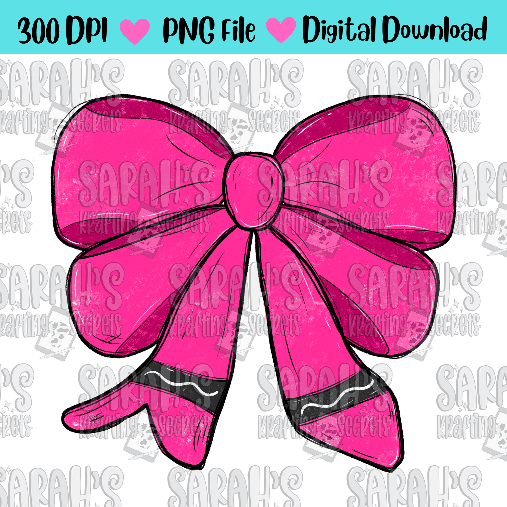 Crayon Bow Sublimation PNG / Hand Drawn Digital Download Watercolor School PNG / School Girl Printable Art / Back to School Sublimation File