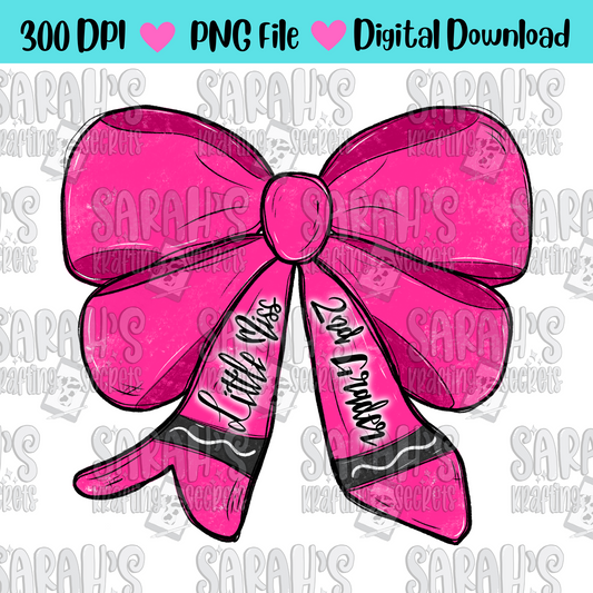 Crayon Bow Sublimation PNG / Hand Drawn Digital Download Little Miss 2nd Grade School Girl Printable Art / Back to School Sublimation File