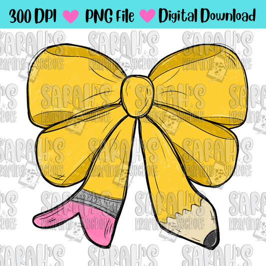 Pencil Bow Sublimation PNG / Hand Drawn Digital Download Watercolor School PNG / School Girl Printable Art / Back to School Sublimation File