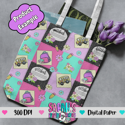 Girl School Patchwork Digital Paper - Seamless