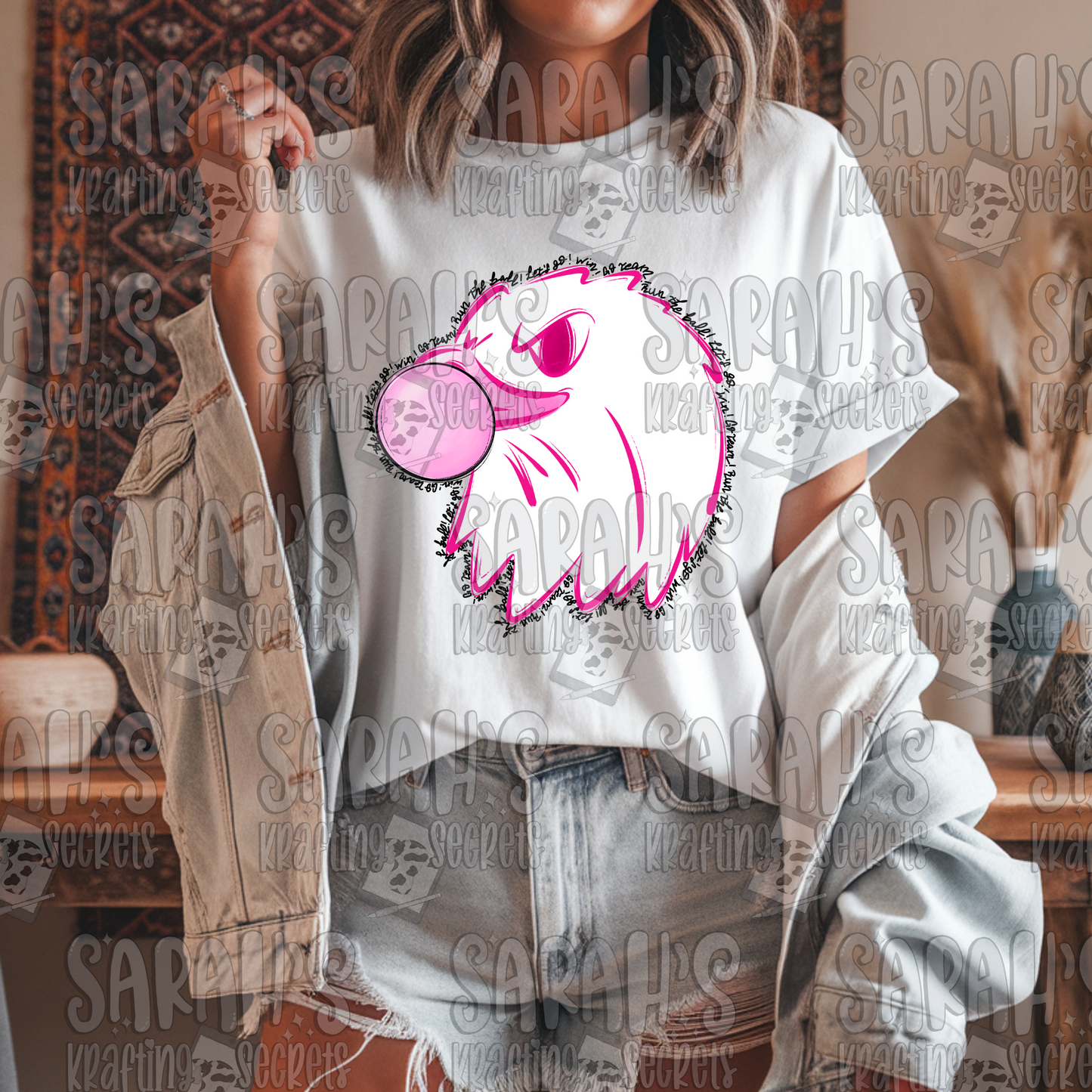 Pink Blowing Bubble Gum Mascot- Eagle