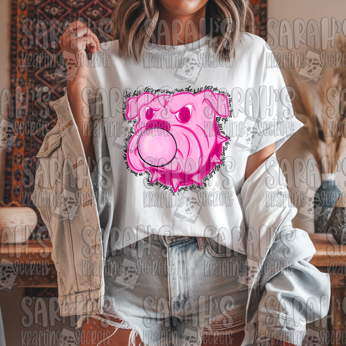 Pink Blowing Bubble Gum Mascot- Bulldog