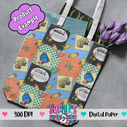 Boy School Patchwork Digital Paper - Seamless
