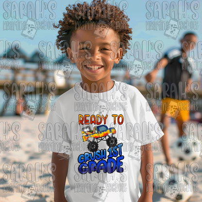 Ready to Crush 1st Grade Sublimation Design / Boy School PNG / Digital Download / School Boy Truck PNG File / Hand Drawn / Printable Art