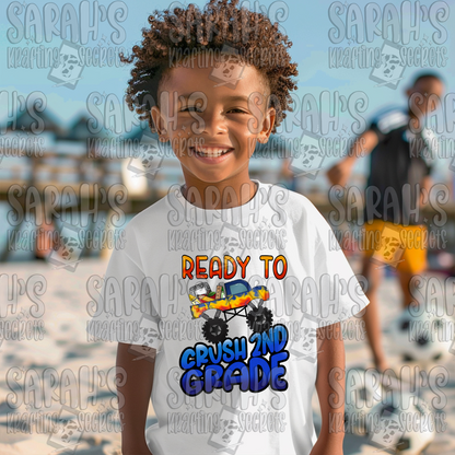 Ready to Crush 2nd Grade Sublimation Design / Boy School PNG / Digital Download / School Boy Truck PNG File / Hand Drawn / Printable Art