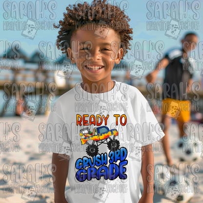 Ready to Crush 3rd Grade Sublimation Design / Boy School PNG / Digital Download / School Boy Truck PNG File / Hand Drawn / Printable Art