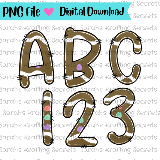 Gingerbread Alpha Sublimation font doodle letters