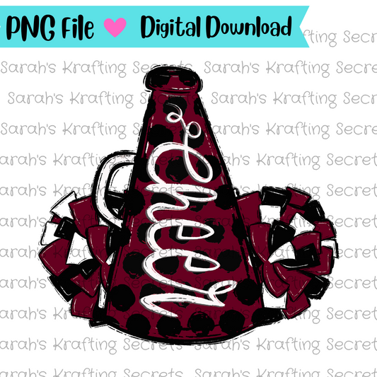Garnet & Black cheer megaphone and pompom  sublimation design
