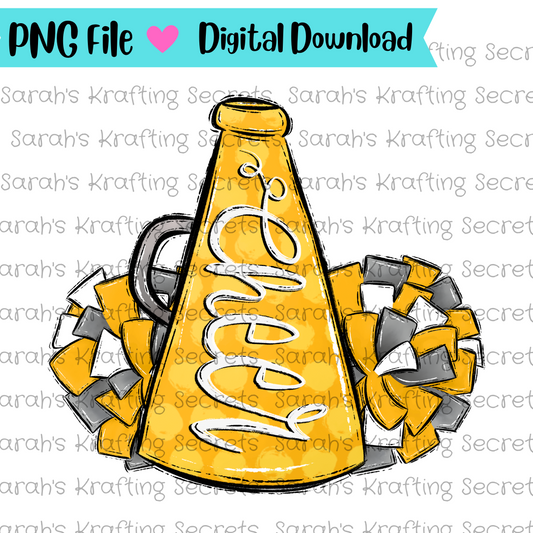 Yellow & White cheer megaphone and pompom sublimation design