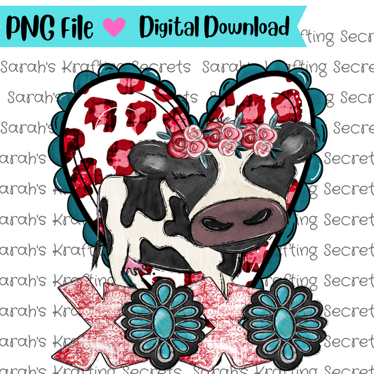 XOXO Cow with Heart Sublimation Design