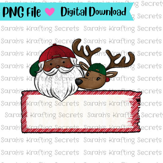 Black Santa and reindeer sublimation design