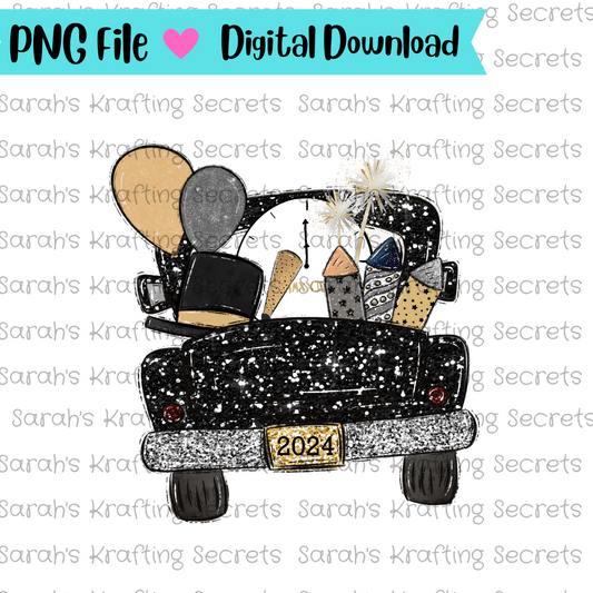 Glitter New Year's Truck Sublimation Png