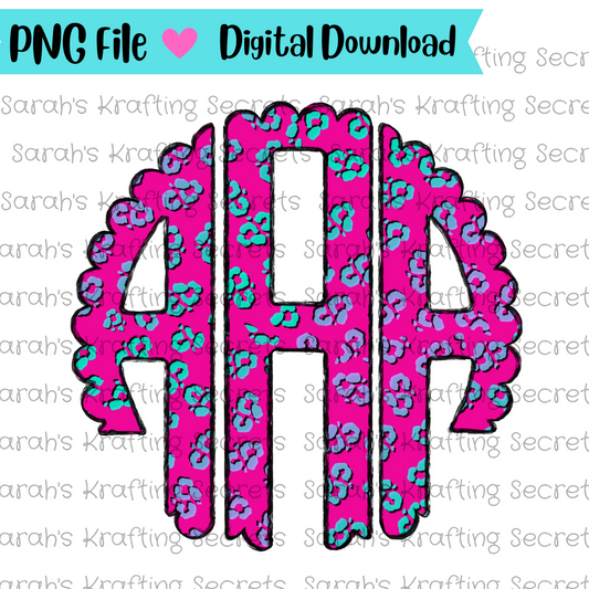 Pink Ombre Leopard Monogram Sublimation Font