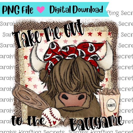 Take me out to the ballgame cow Sublimation graphic design