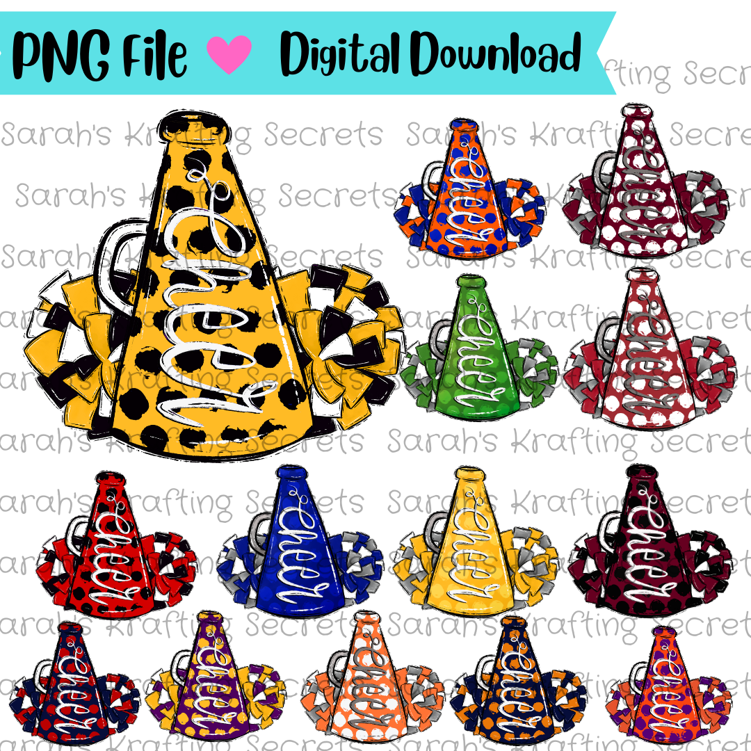 Cheerleading Megaphone and Pompom Sublimation Design Bundle