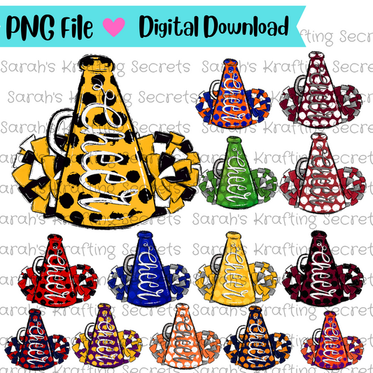 Cheerleading Megaphone and Pompom Sublimation Design Bundle
