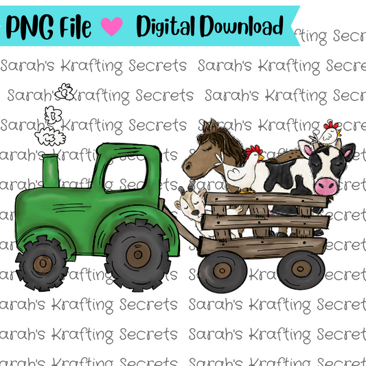 Green Tractor with Farm Animals Sublimation Graphic Design