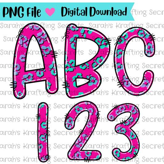 Pink Omber Leopard print Alpha Font Sublimation Letters