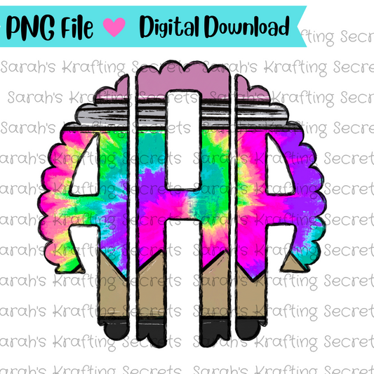 Tie Dye Pencil Monogram Sublimation Font