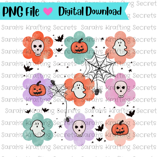 retro halloween flowers sublimation design