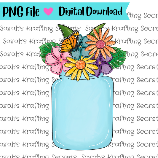 Mason Jar with Flowers Sublimation Graphic Design
